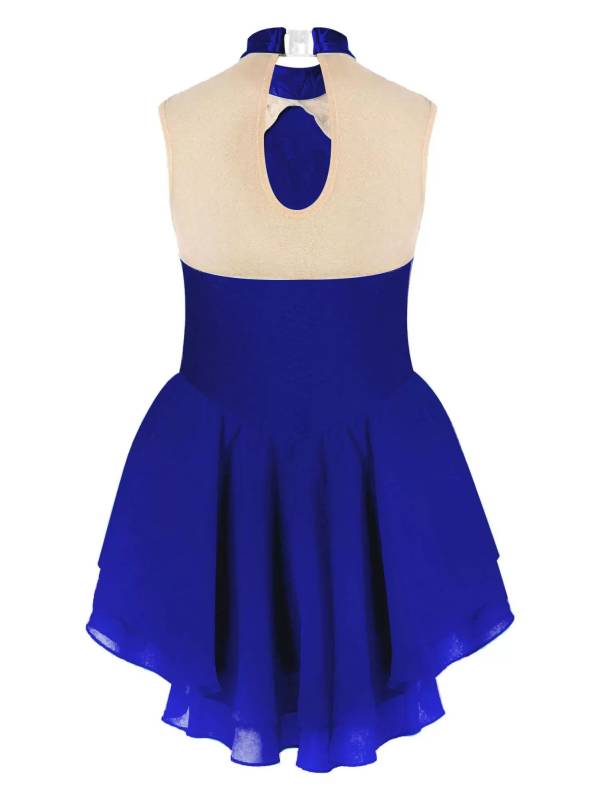 Kids Girls Sleeveless Sequins Floral Decorated Skating Dance Dress thumb