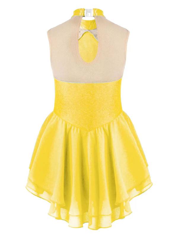 Kids Girls Sleeveless Sequins Floral Decorated Skating Dance Dress thumb