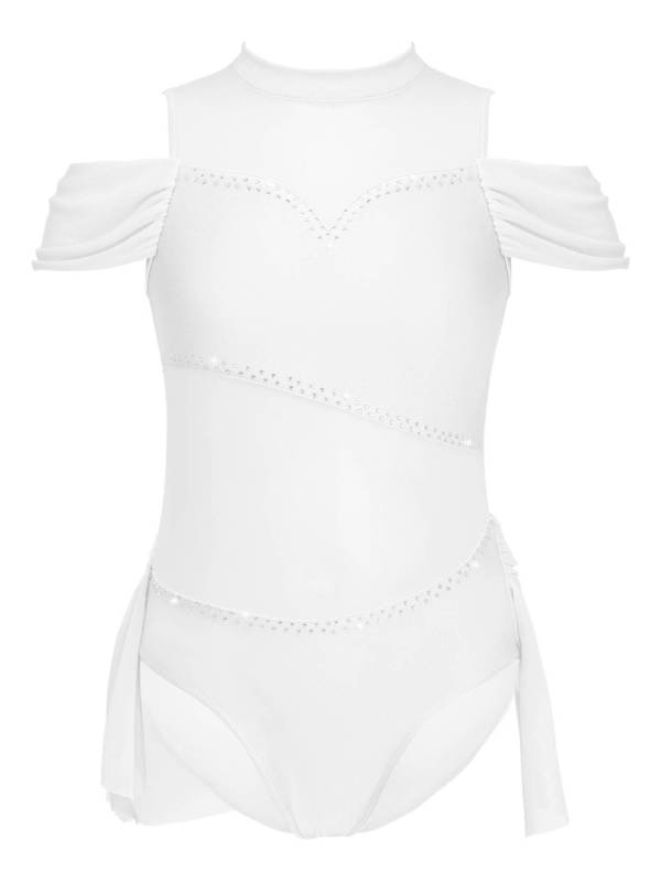 Kids Girls Sleeveless Cold Shoulder Rhinestone Lyrical Dance Leotard thumb