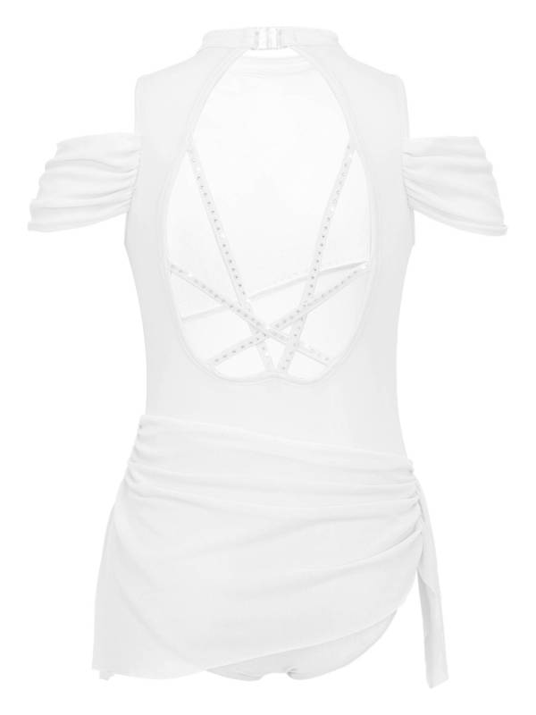 Kids Girls Sleeveless Cold Shoulder Rhinestone Lyrical Dance Leotard thumb