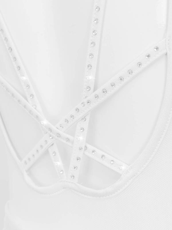 Kids Girls Sleeveless Cold Shoulder Rhinestone Lyrical Dance Leotard thumb