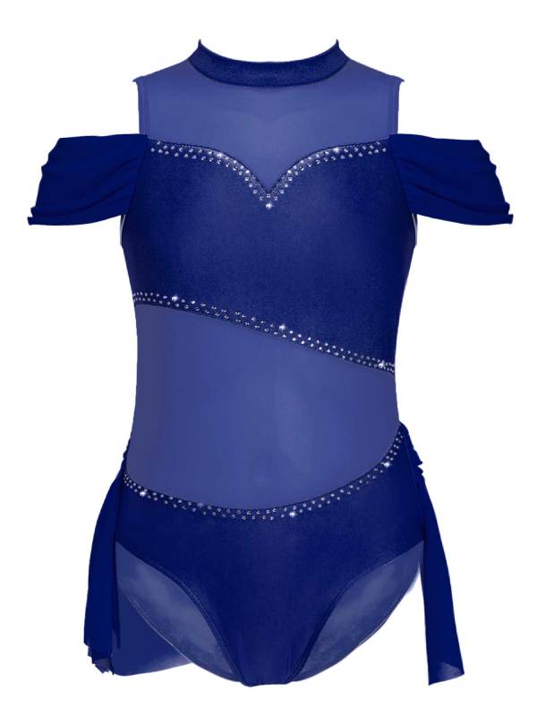 Kids Girls Sleeveless Cold Shoulder Rhinestone Lyrical Dance Leotard thumb
