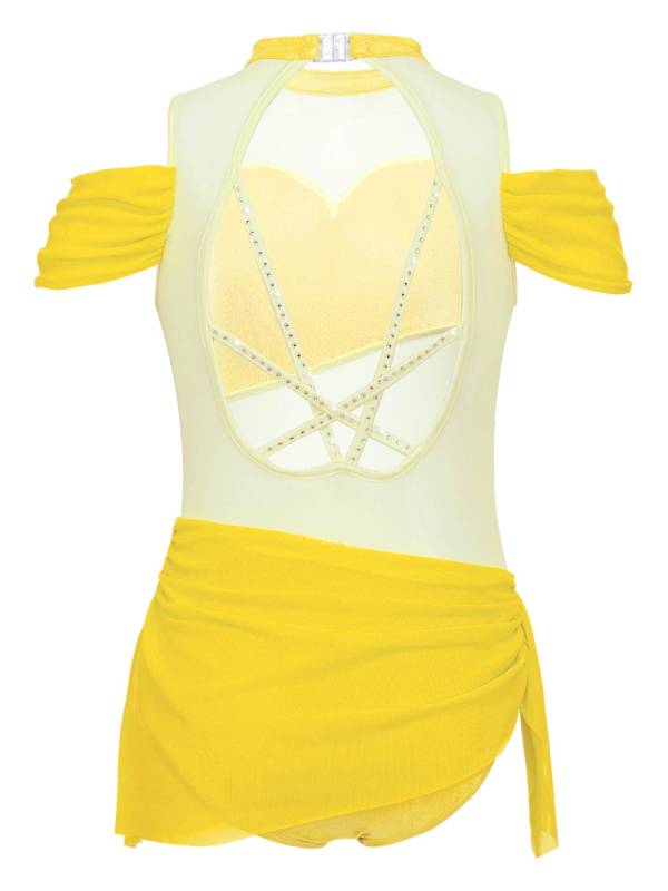 Kids Girls Sleeveless Cold Shoulder Rhinestone Lyrical Dance Leotard thumb