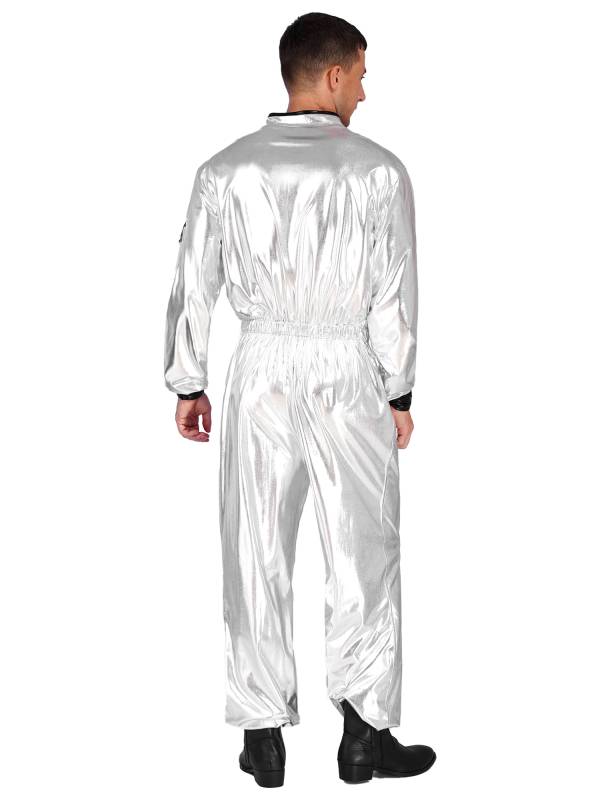 Men Mock Neck Long Sleeve Astronaut Costume Metallic Jumpsuits thumb