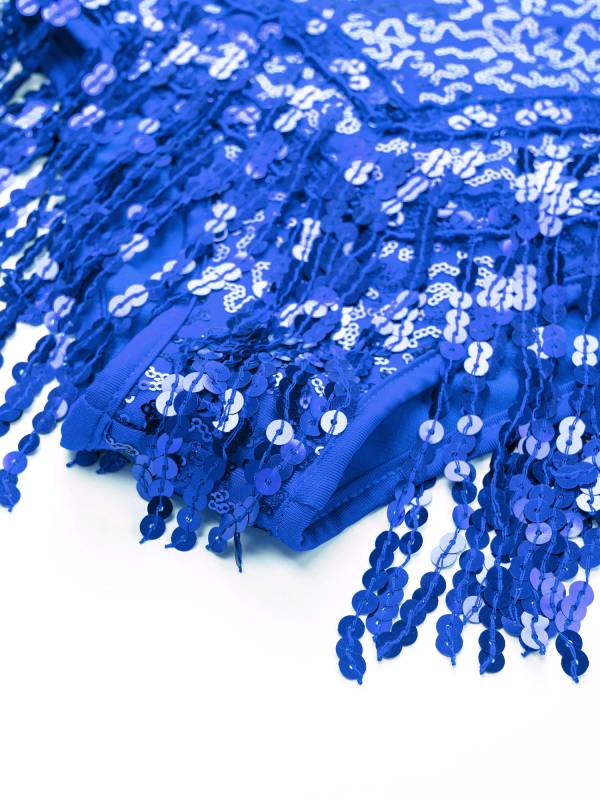Kids Girls Sleeveless Sequin Tassel Latin Dance Leotards thumb