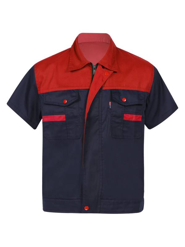 Men Color Block Short Sleeve Work Shirt Mechanic Uniform Costume thumb