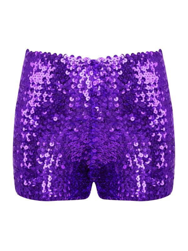 Kids Allover Sequins Solid Color Jazz Dance Shorts thumb