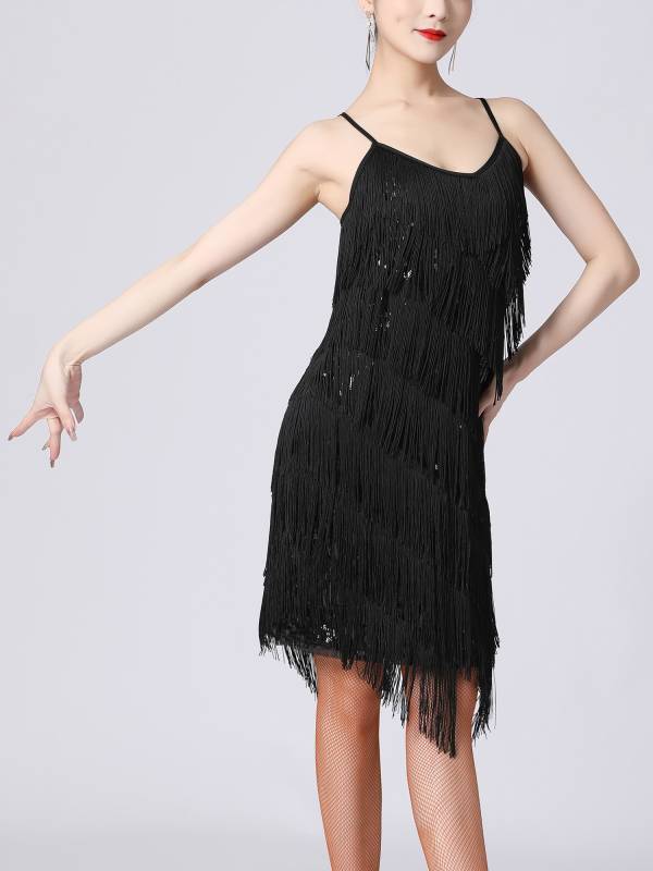 Women Sequins Fringed Latin Samba Dance Dress thumb