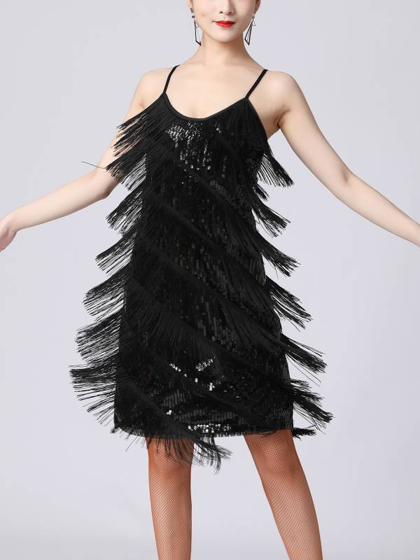 Women Sequins Fringed Latin Samba Dance Dress thumb