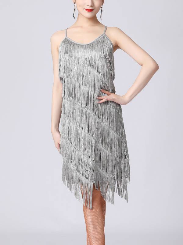 Women Sequins Fringed Latin Samba Dance Dress thumb