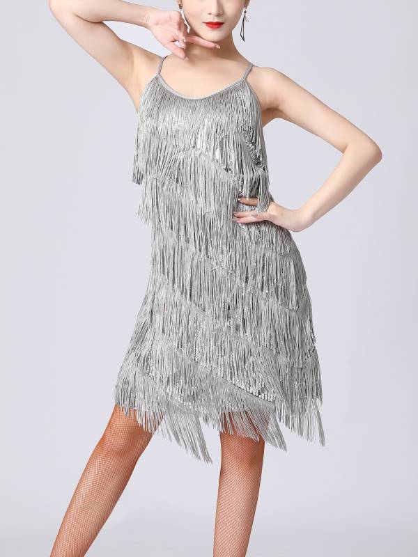 Women Sequins Fringed Latin Samba Dance Dress thumb