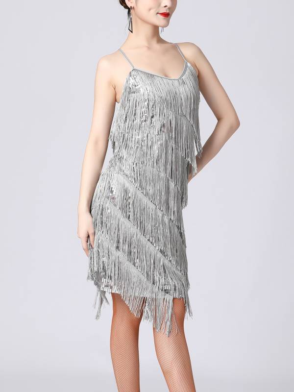 Women Sequins Fringed Latin Samba Dance Dress thumb