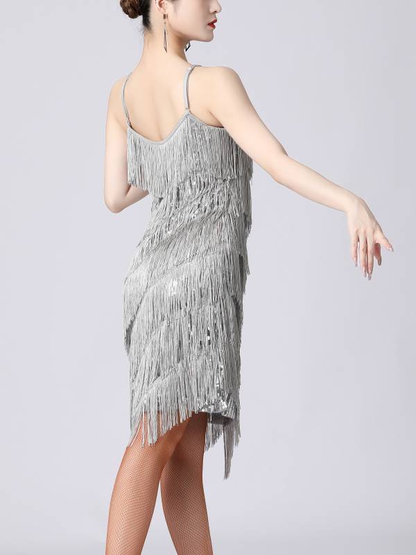 Women Sequins Fringed Latin Samba Dance Dress thumb