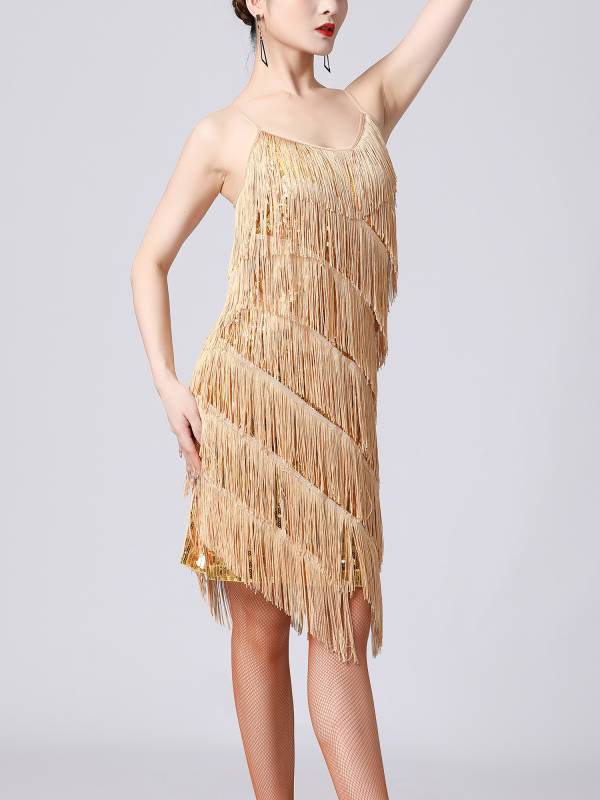 Women Sequins Fringed Latin Samba Dance Dress thumb