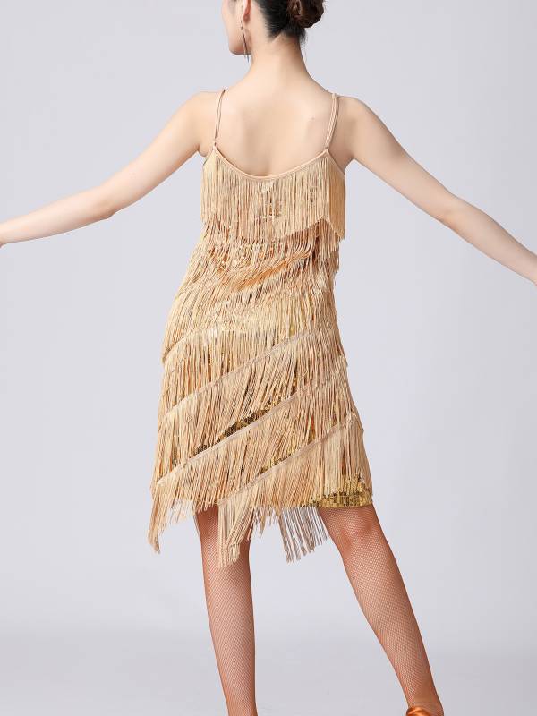 Women Sequins Fringed Latin Samba Dance Dress thumb