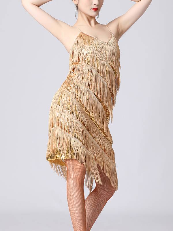 Women Sequins Fringed Latin Samba Dance Dress thumb