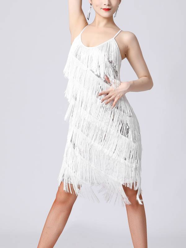 Women Sequins Fringed Latin Samba Dance Dress thumb