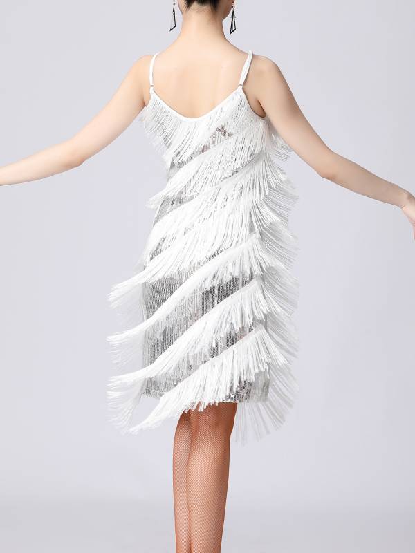 Women Sequins Fringed Latin Samba Dance Dress thumb