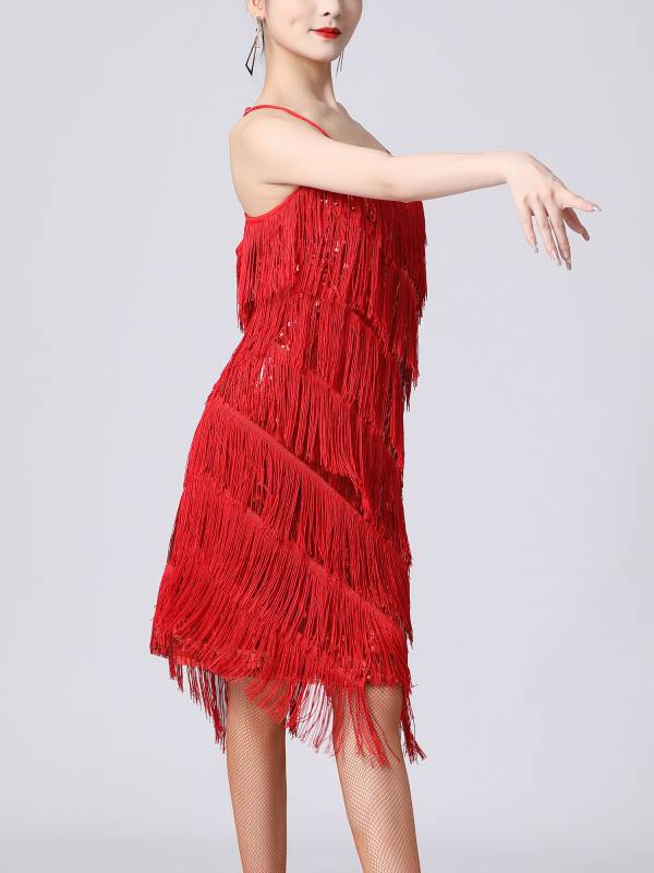 Women Sequins Fringed Latin Samba Dance Dress thumb