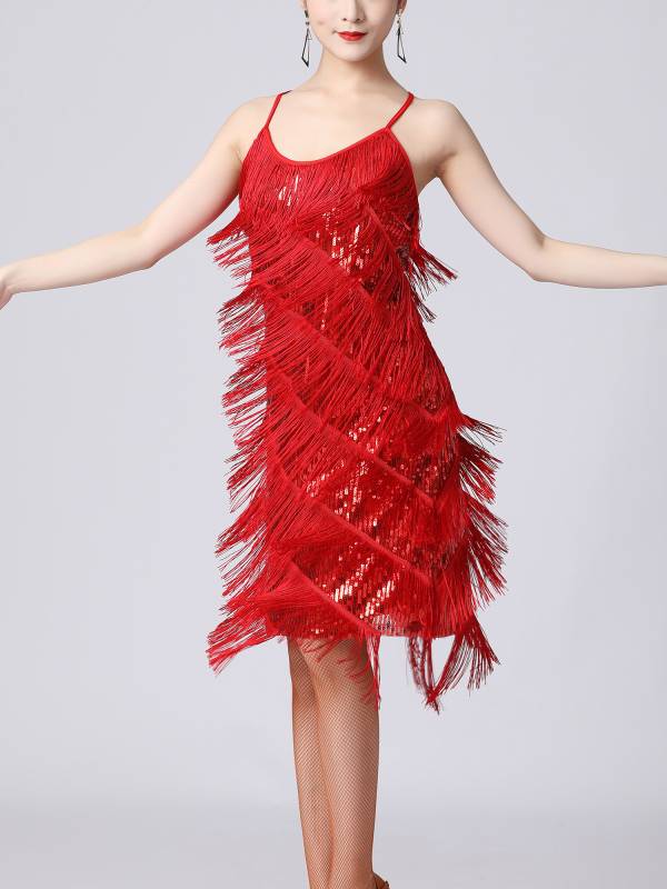Women Sequins Fringed Latin Samba Dance Dress thumb