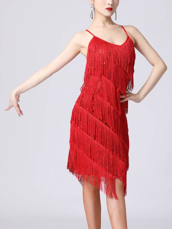 Women Sequins Fringed Latin Samba Dance Dress thumb