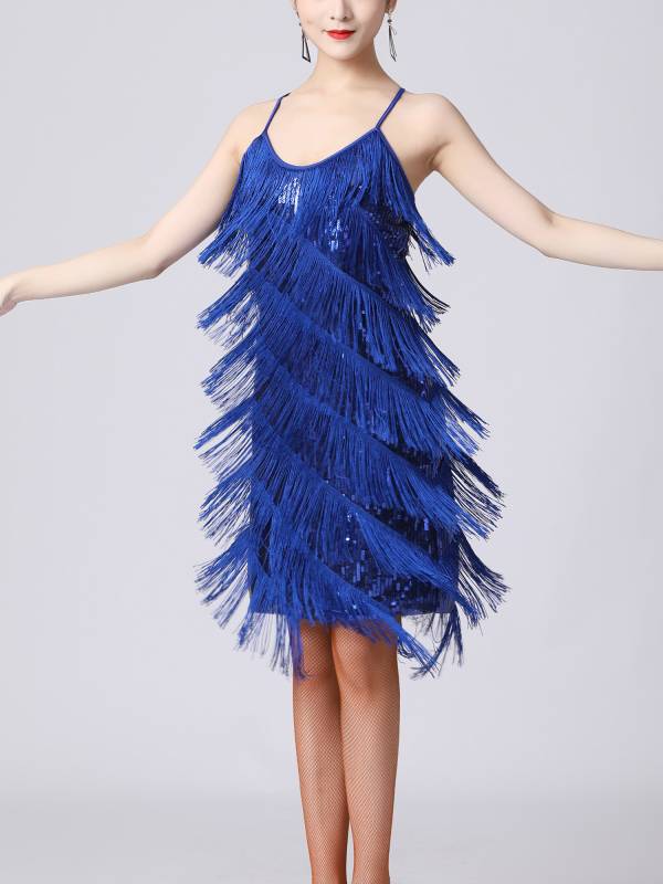 Women Sequins Fringed Latin Samba Dance Dress thumb