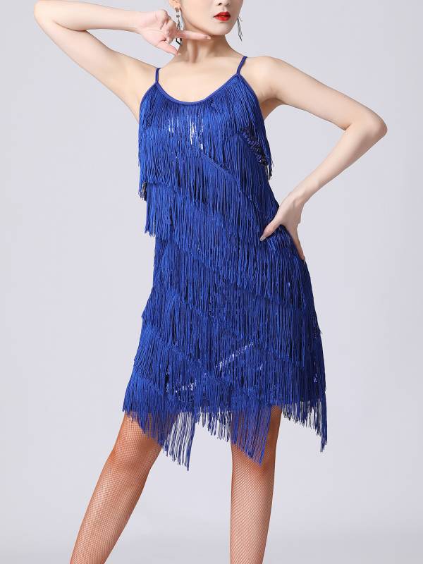 Women Sequins Fringed Latin Samba Dance Dress thumb