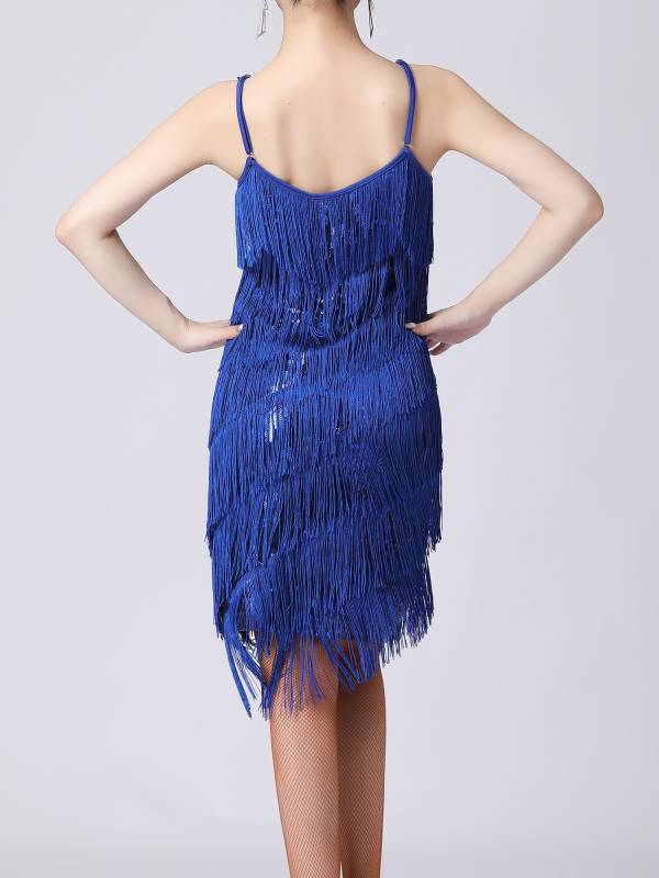 Women Sequins Fringed Latin Samba Dance Dress thumb