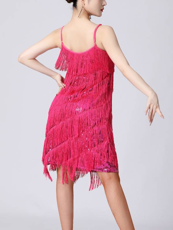 Women Sequins Fringed Latin Samba Dance Dress thumb