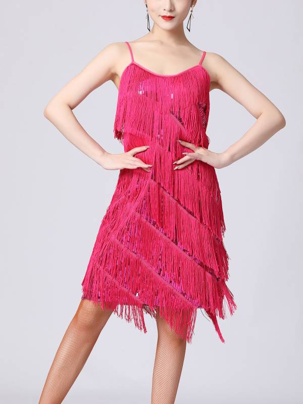 Women Sequins Fringed Latin Samba Dance Dress thumb