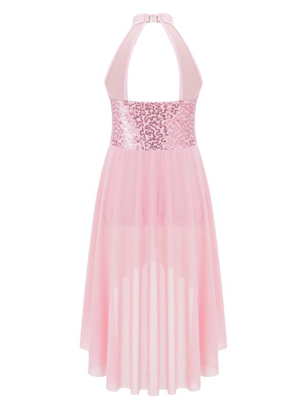 Kids Girls Sleeveless Sequins High Low Lyrical Dance Dress thumb