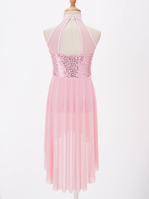 Kids Girls Sleeveless Sequins High Low Lyrical Dance Dress thumb