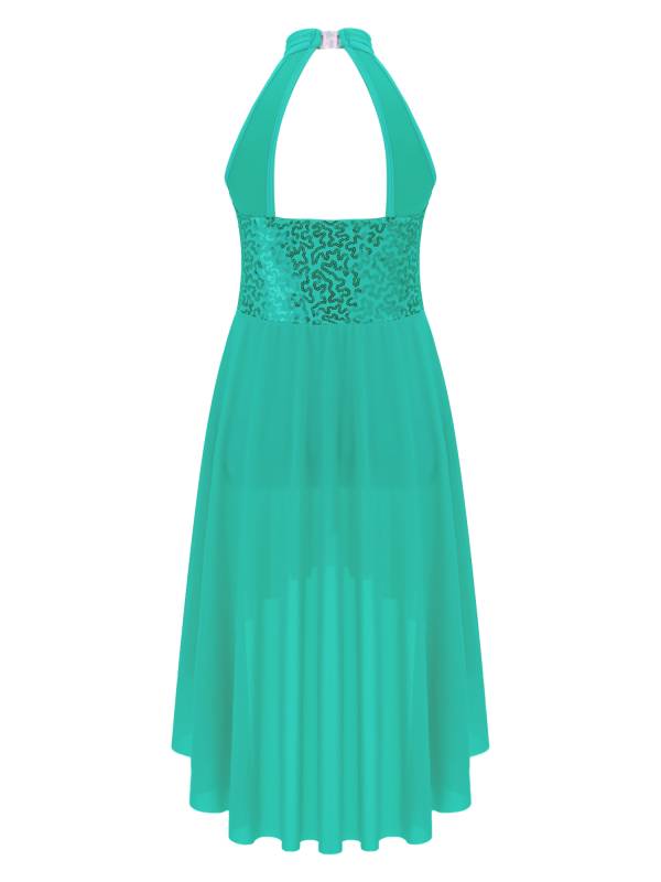 Kids Girls Sleeveless Sequins High Low Lyrical Dance Dress thumb