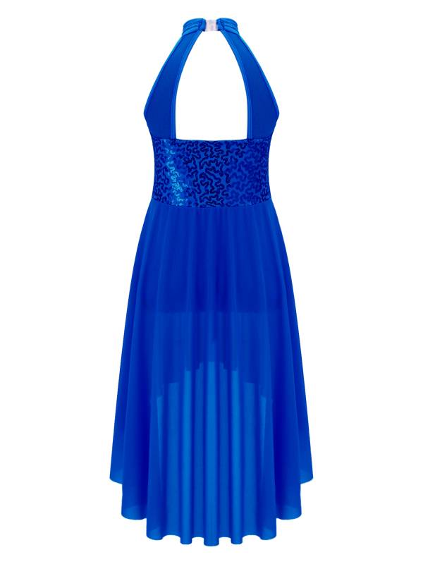Kids Girls Sleeveless Sequins High Low Lyrical Dance Dress thumb