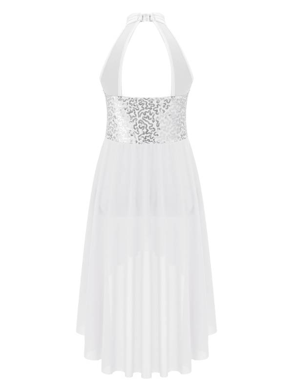 Kids Girls Sleeveless Sequins High Low Lyrical Dance Dress thumb