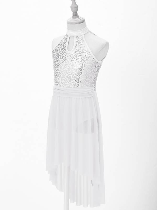 Kids Girls Sleeveless Sequins High Low Lyrical Dance Dress thumb