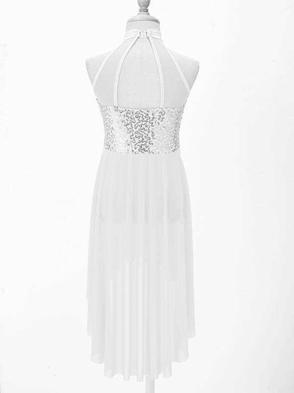 Kids Girls Sleeveless Sequins High Low Lyrical Dance Dress thumb