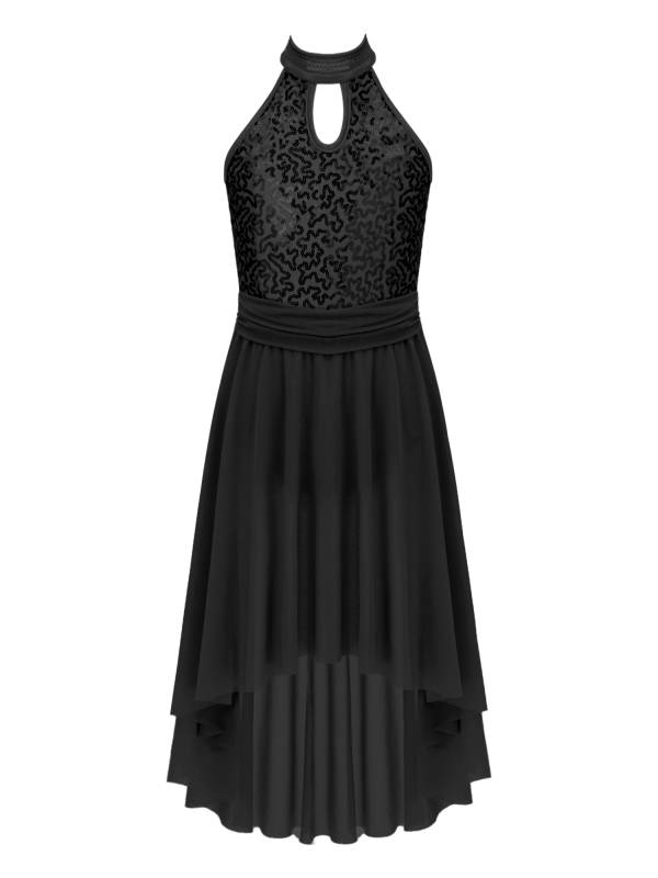 Kids Girls Sleeveless Sequins High Low Lyrical Dance Dress thumb