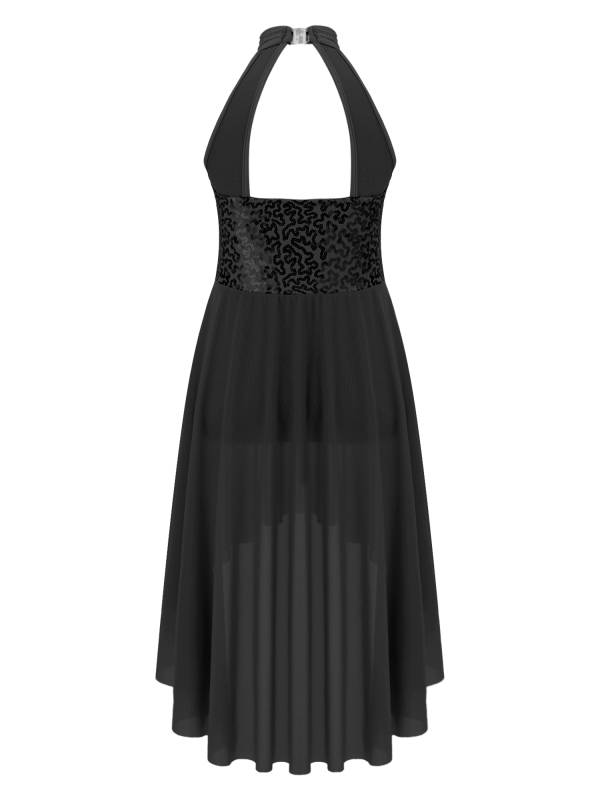 Kids Girls Sleeveless Sequins High Low Lyrical Dance Dress thumb