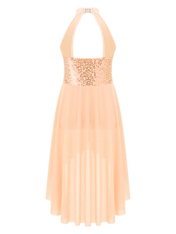 Kids Girls Sleeveless Sequins High Low Lyrical Dance Dress thumb