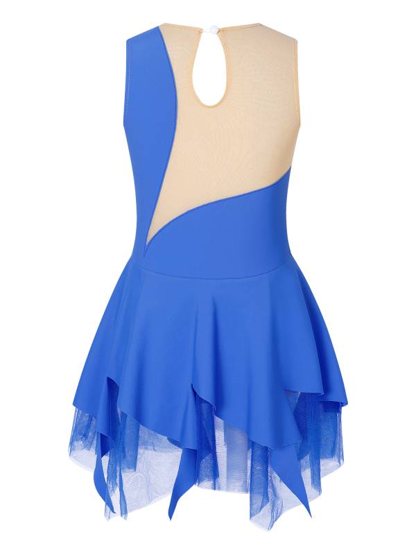 Kids Girls Sleeveless Colorblock Rhinestone Skating Dance Dress thumb