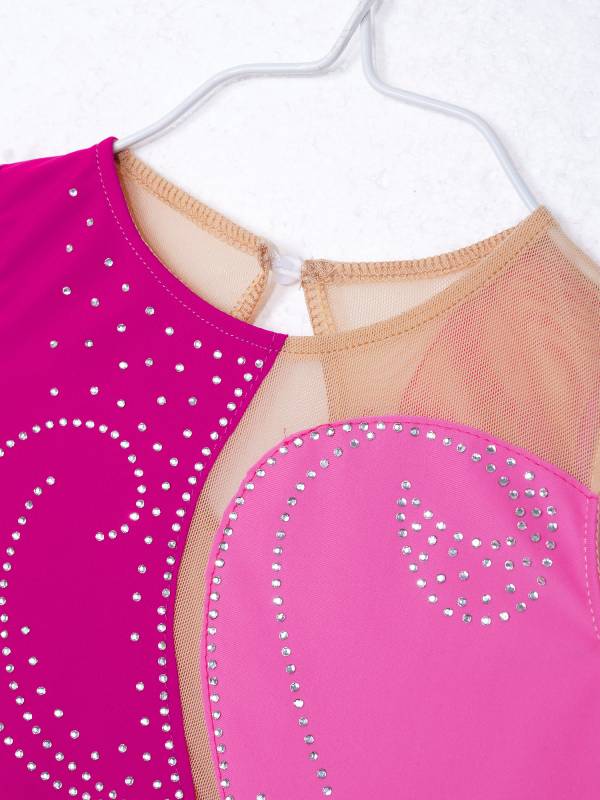 Kids Girls Sleeveless Colorblock Rhinestone Skating Dance Dress thumb