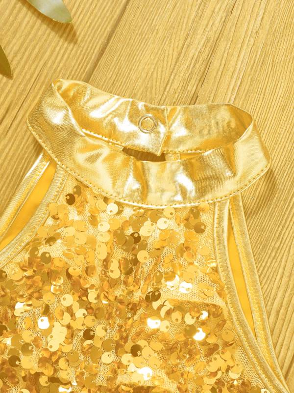 Kids Girls Sequin Backless Crop Top and Skirt Jazz Dance Sets thumb