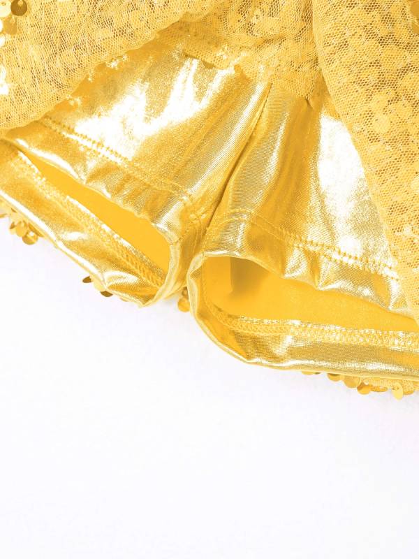 Kids Girls Sequin Backless Crop Top and Skirt Jazz Dance Sets thumb