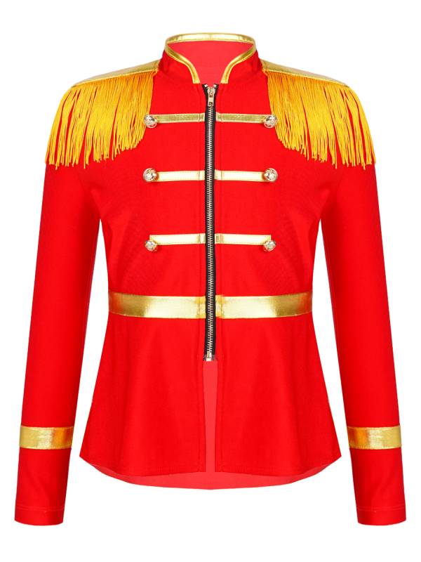 Kids Girls Long Sleeve Front Zip Tassels Circus Ringmaster Costume Coat thumb