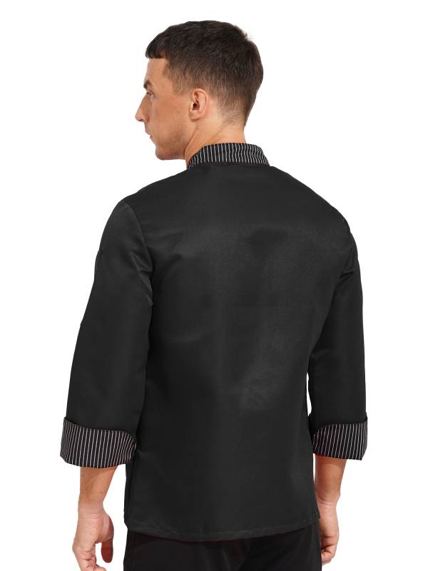 Men Long Sleeve Button Down Pocket Chef Coat thumb