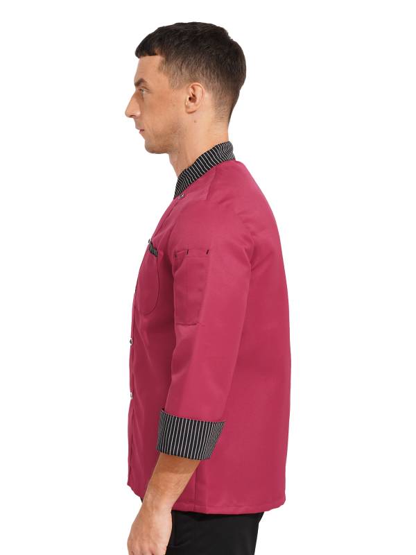 Men Long Sleeve Button Down Pocket Chef Coat thumb