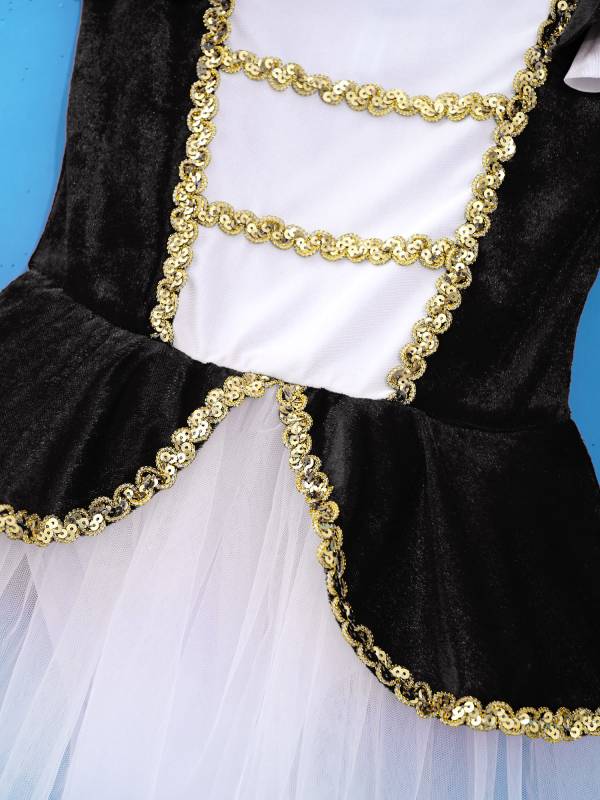 Kids Girls Square Neck Short Sleeves Sequin Leotard Dress thumb