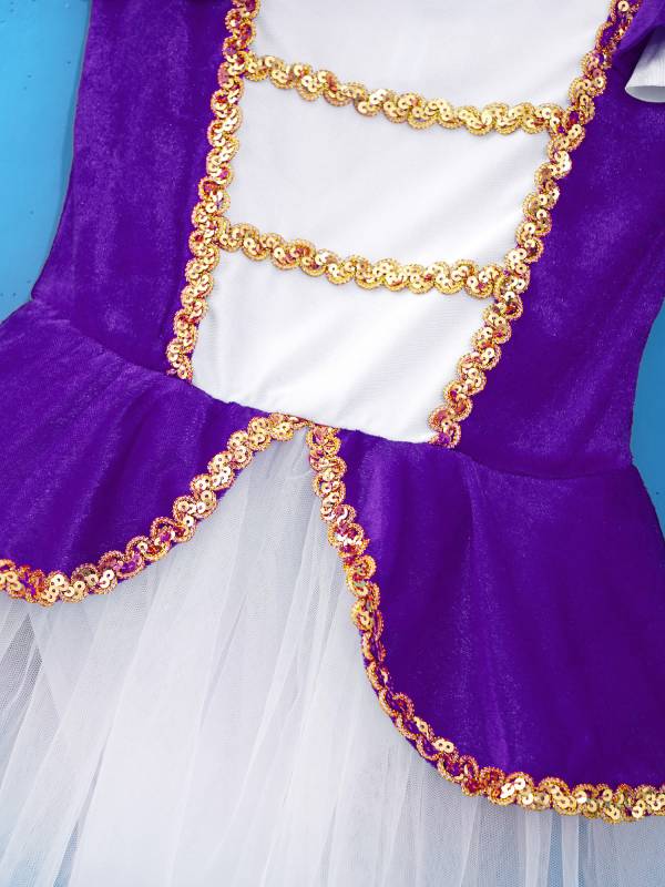Kids Girls Square Neck Short Sleeves Sequin Leotard Dress thumb
