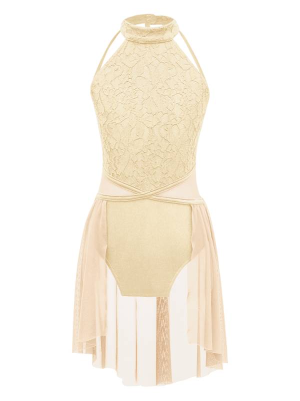Kids Girls Sleeveless Lace Floral Lyrical Dance Leotard thumb